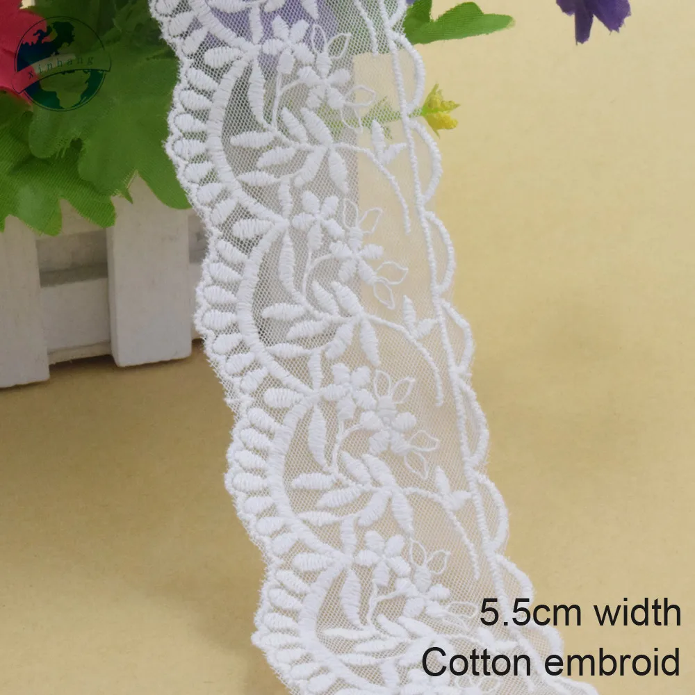 

10yards Cotton Embroid Lace Edge Sewing Ribbon Guipure Trim Wedding DIY Garment Accessories African Doll Lace 5.5cm Wide#3932