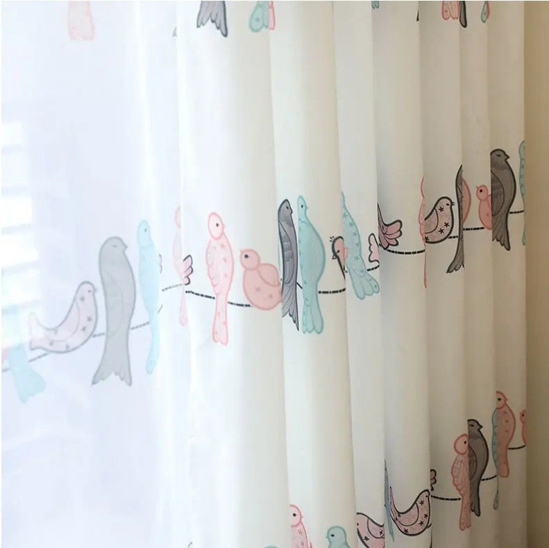 Оконные шторы для гостиной спальни пасторальные с принтом птиц прозрачные милые