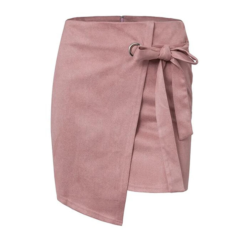 Женская замшевая мини юбка с высокой талией и ремнем|Женские юбки| |