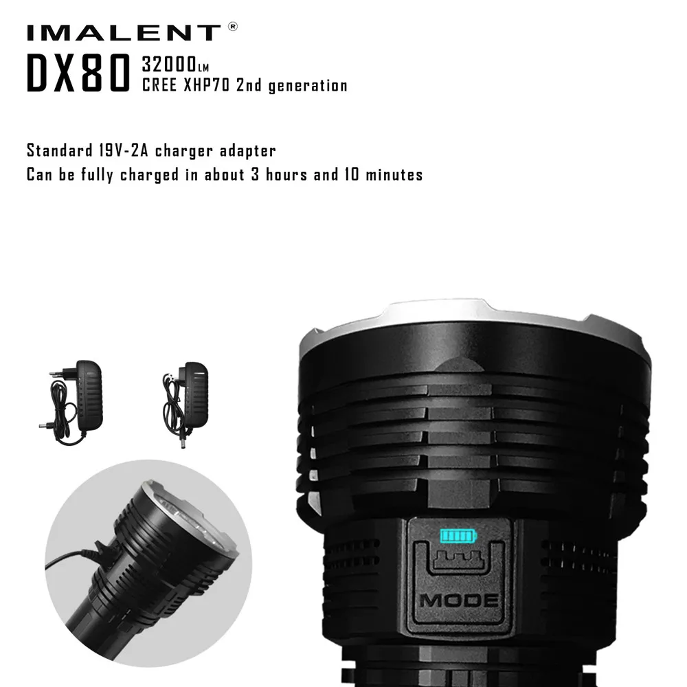 IMALENT DX80 светодиодный светильник-вспышка Cree XHP70 32000 лм 806 метров перезаряжаемый светильник фонарь для поиска МОЩНЫЙ СВЕТИЛЬНИК