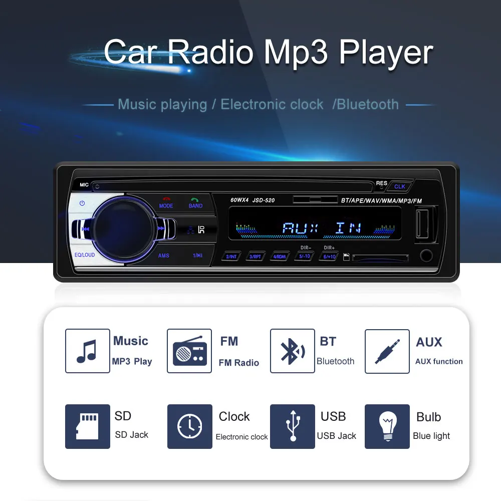 Автомобильный радиоприемник с Bluetooth автомобильный стерео радио FM Aux вход приемник SD USB JSD-520 12 В в-тире 1 din автомобильный MP3 мультимедийный плеер Automotivo