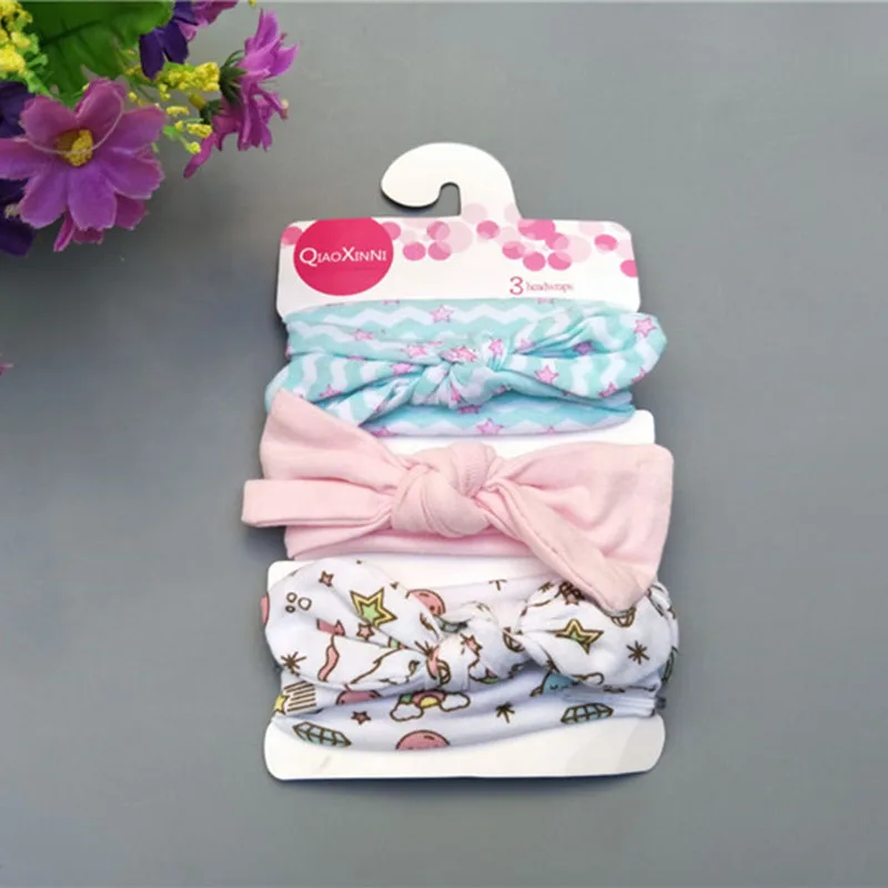New 3PCS/Set Rabbit Ear Kids elastic hair band Girls Child Headband Cotton Dots Bowknot Flower Turban Headwear Hair Accessories |