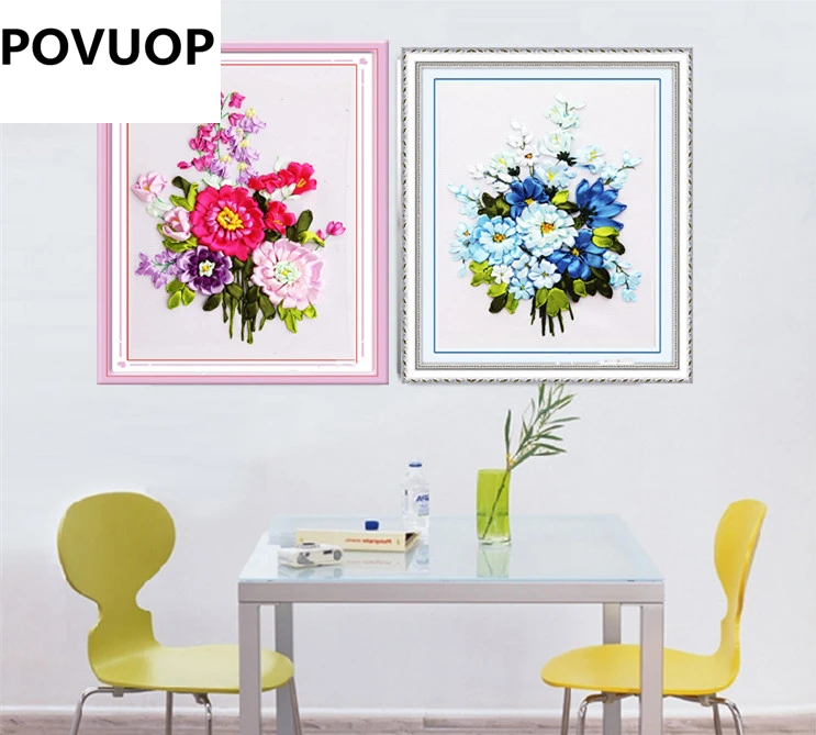 POVUOP ленты вышивка 30X40 см модные цветочные картины цветочный принт 3d intergards Вышивка крестом
