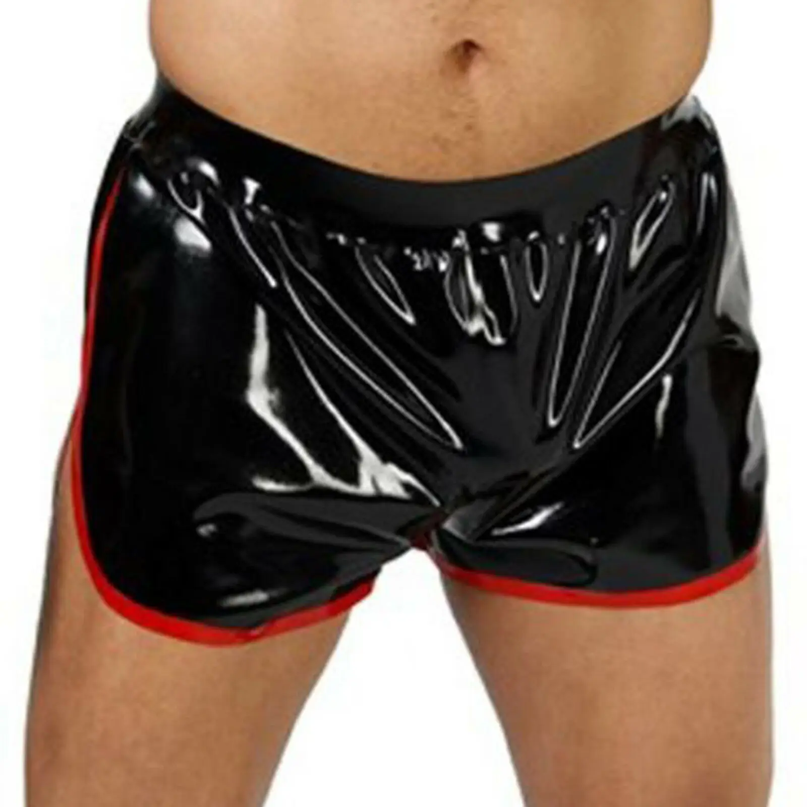 

Latex Rubber Men Sexy Shorts Boxer Tight Hip Black and Red Size XXS-XXL