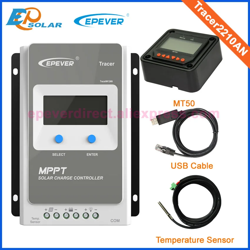 Контроллер EPEVER 20A MPPT Tracer2210AN, контроллер солнечного зарядного устройства, USB кабель и датчик температуры, 12 В, 24 В, MT50, пульт дистанционного управления
