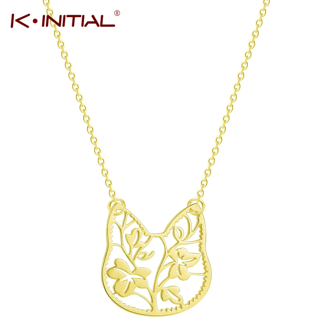 

Kinitial 2019 Fashion Cute Cat Pendants Necklaces with Leaf Branch Necklace for Women Girl Love Pet Statement Jewelry collares