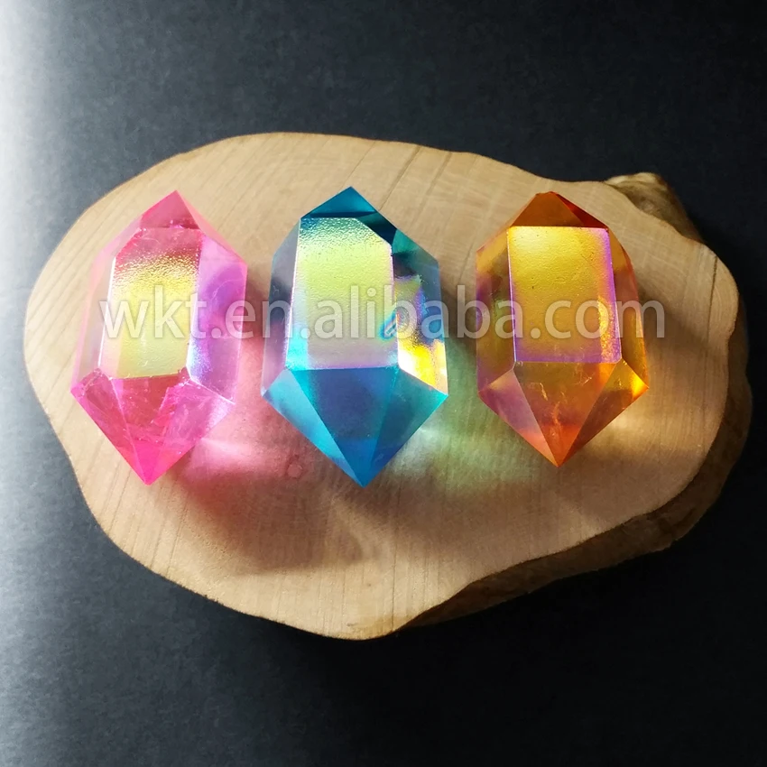Кварцевый камень aqua aura смешанный цвет двухсторонний с кристаллами|quartz stone|crystal