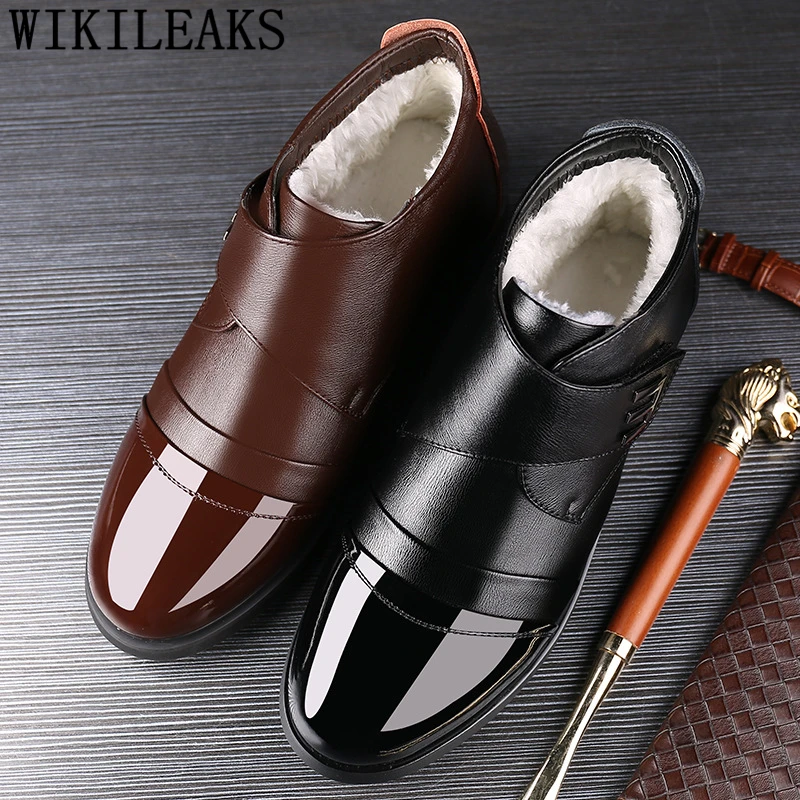 Обувь для папы Мужские ботинки из натуральной кожи зимние Теплые Bota Masculina Lakschoenen