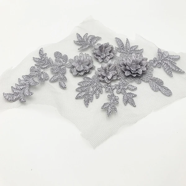 gray 1 пара = 2 шт 21*11,5 см 3D Цветочная вышитая кружевная аппликация для DIY свадебного платья костюмы 17 цветов - Цвет: gray