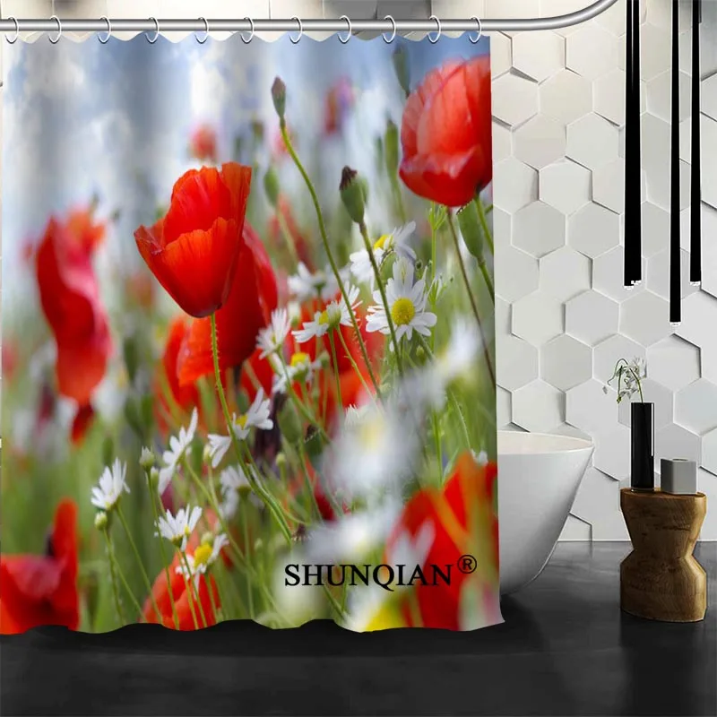 Штора для ванной водонепроницаемая с принтом мака | Дом и сад