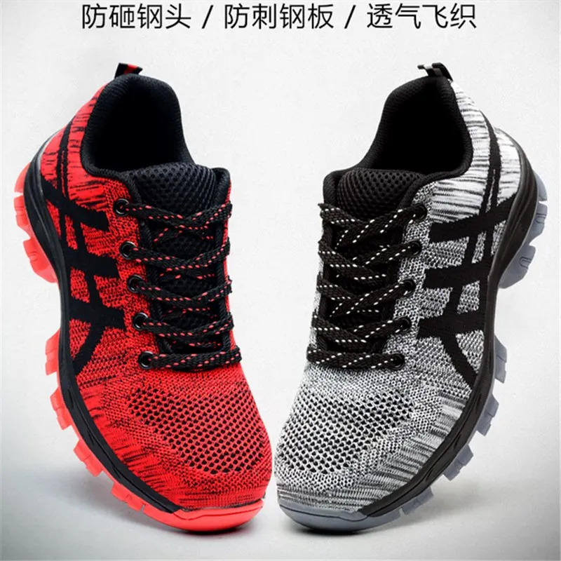 

large size men casual breathable steel toe caps work safety shoes summer mesh anti-pierce building site worker security boots