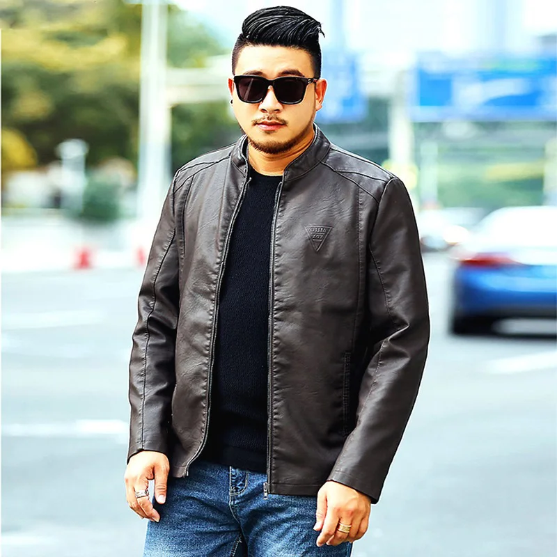 Мужская куртка из искусственной кожи коричневая ПУ на молнии большие размеры 6XL