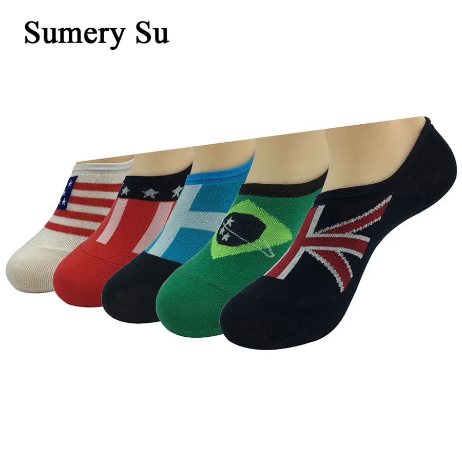 5 Pairs/Lot Ankle Socks Men Brand Fashion Design Flag Pattern Socks Male Cotton Casual Short Socks Mens Gift Socks
