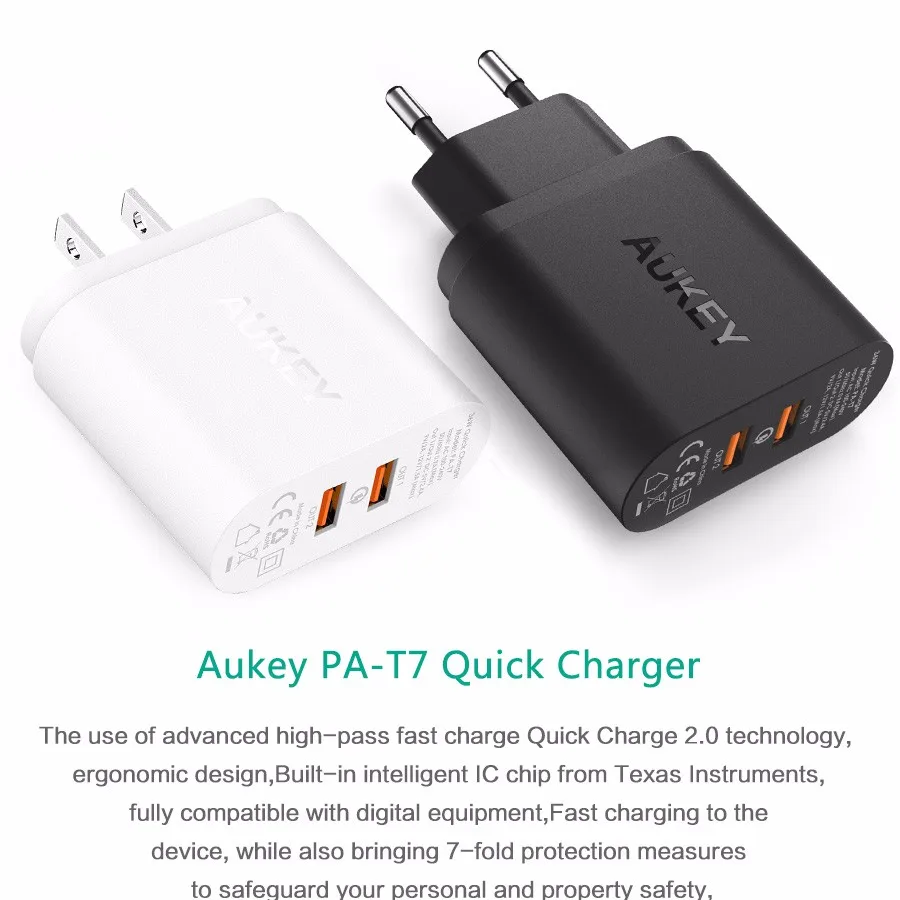 AUKEY 2 Порты быстрая Зарядное устройство 2,0 USB Smart стены Зарядное устройство Адаптивная США ЕС Plug с Micro USB кабель для передачи данных QC 2,0 быстрое зарядное устройство для путешествий