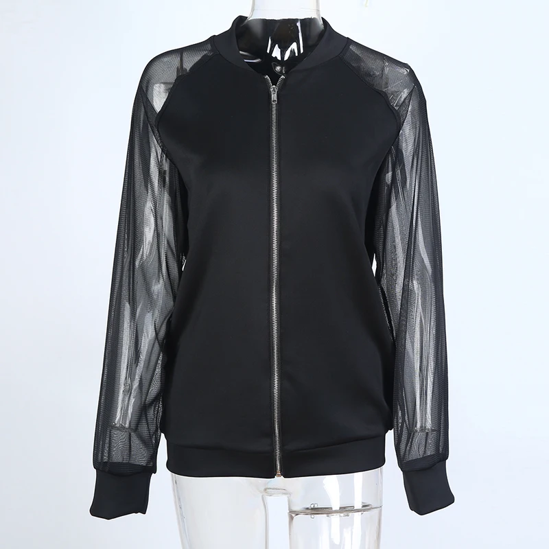 HYH HAOYIHUI Fashion Women Coats Black Solid Jackets Regular Autumn Zippers Long Sleeve Sheer O Neck Leisure Casual|fashion women coat|women