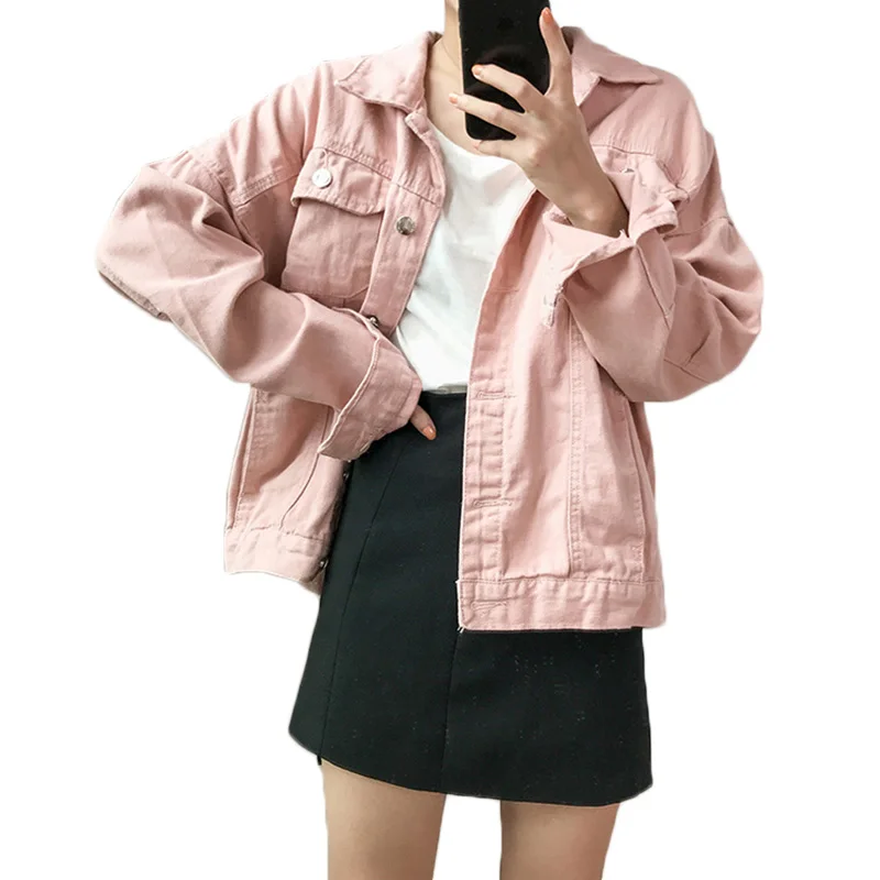 Женская джинсовая куртка винтажная Повседневная Свободная с длинным рукавом на