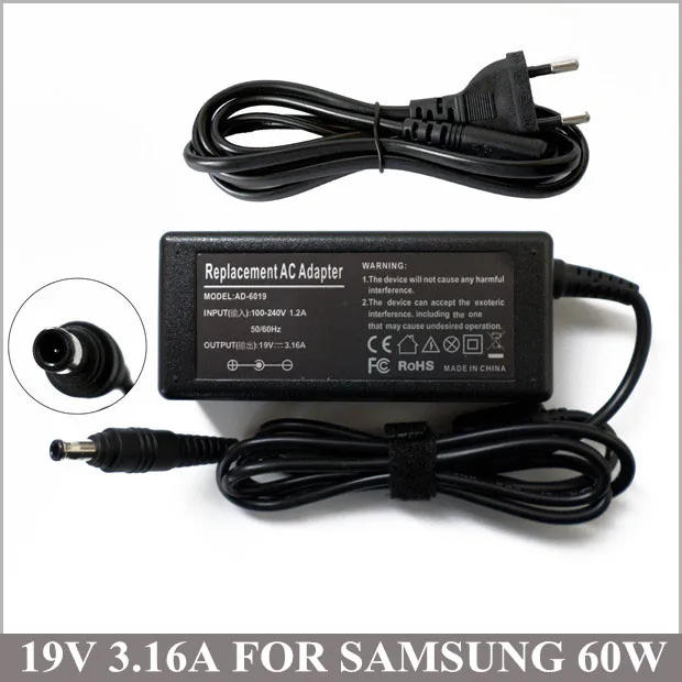 19V 3.16A 60W AC Adapter Laptop Battery Charger For Samsung Power Cord NP300E5C NP300E5C-A02US NP300E5C-A03US AD6519 | Компьютеры и