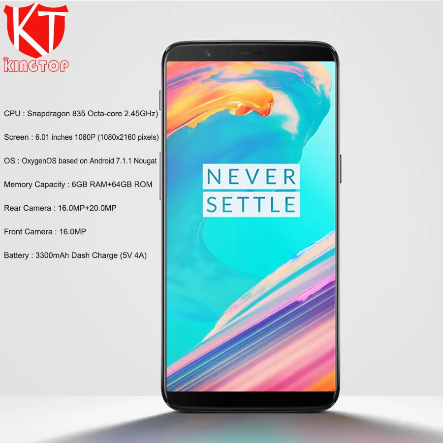 Мобильный телефон OnePlus 5 T 5 T 6 ram 64 rom, Восьмиядерный процессор Snapdragon 835, экран 6,01 дюйма, 18:9, камера заднего вида 20 Мп+ 16 МП, 4G, мобильный телефон