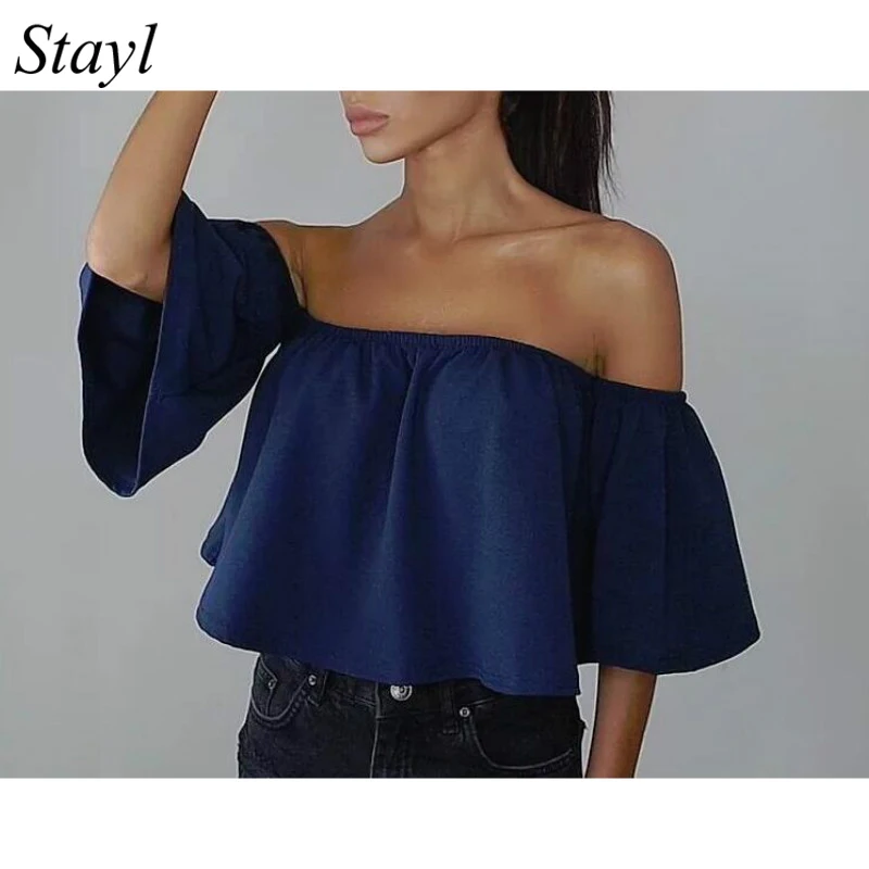 Горячая 2017 Для женщин Блузки для малышек шифон Slash Средства ухода за кожей шеи с