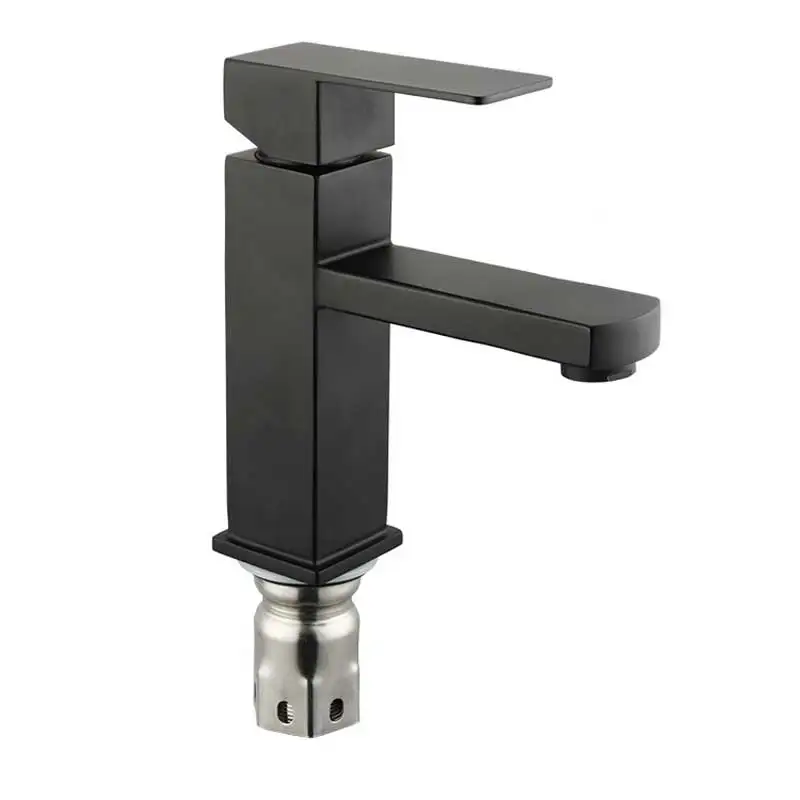 

304 stainless steel light hot and cold faucet basin bathroom bathroom black square brush basin faucet