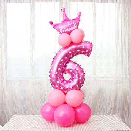 Pink 6 32 дюймов надувные шары в виде цифр розовый синий цифра гелиевые шары на день рождения украшения для мероприятий, вечеринок, свадьбы Поставки номер фольги big шаре - Цвет: Pink 6