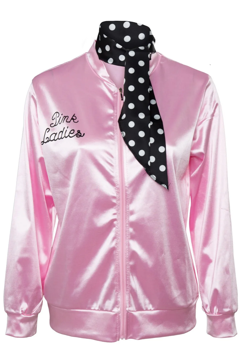 High Quality Grease Costume Adult Women Pink Lady Costume Retro Trench Satin Coat Jacket Halloween Cosplay Cheerleader Clothing