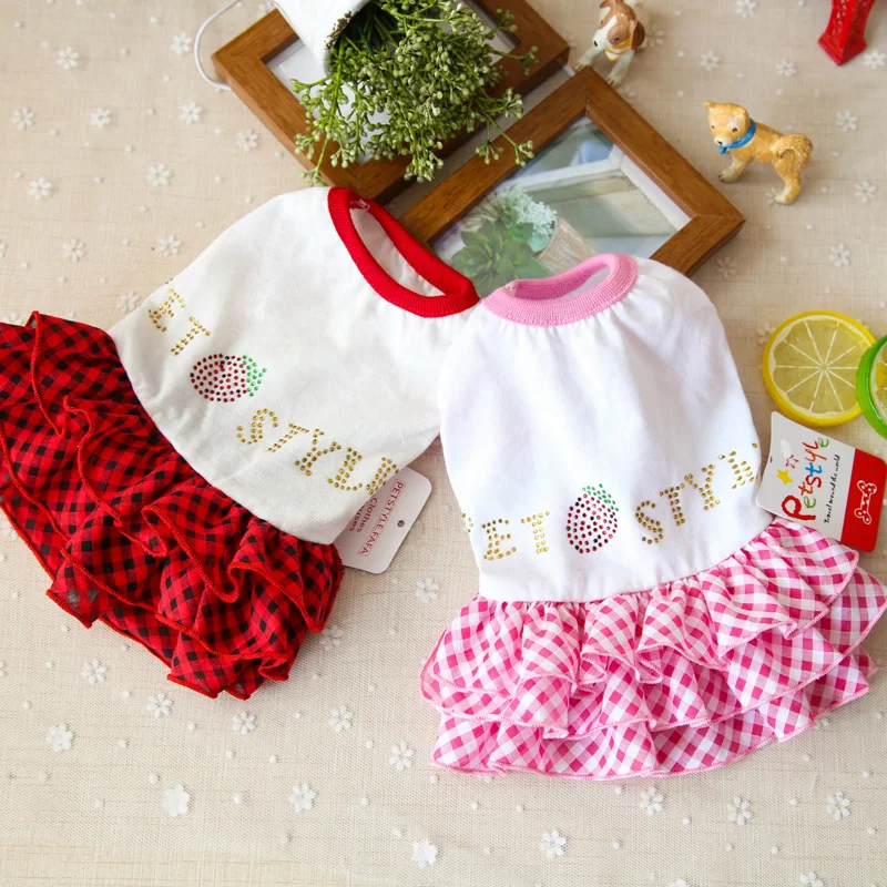 PETSTYLE хлопковый в сетку милое летнее платье для собаки клубничное детское жилет