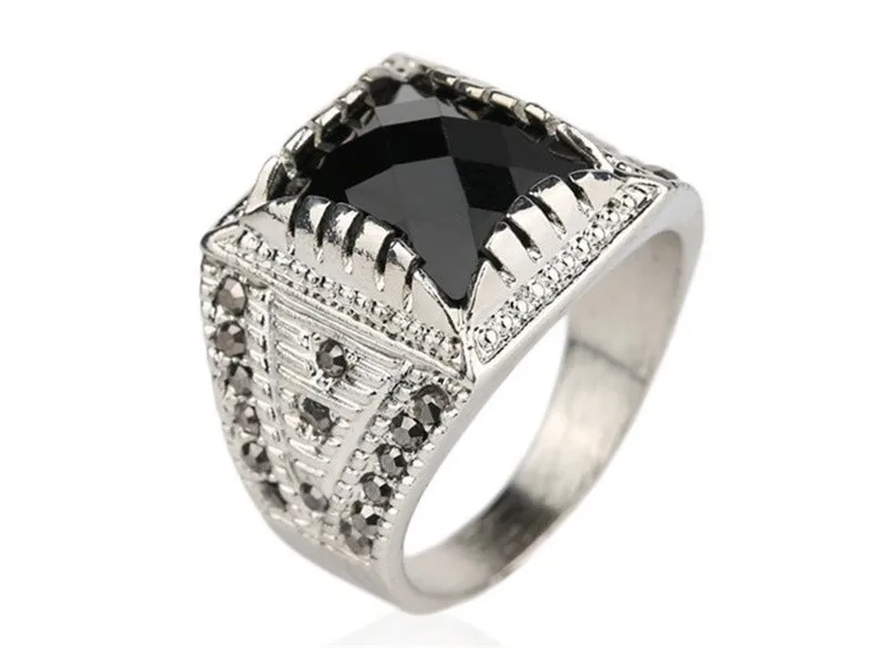 Классические винтажные мужские кольца с натуральным посеребренным черным