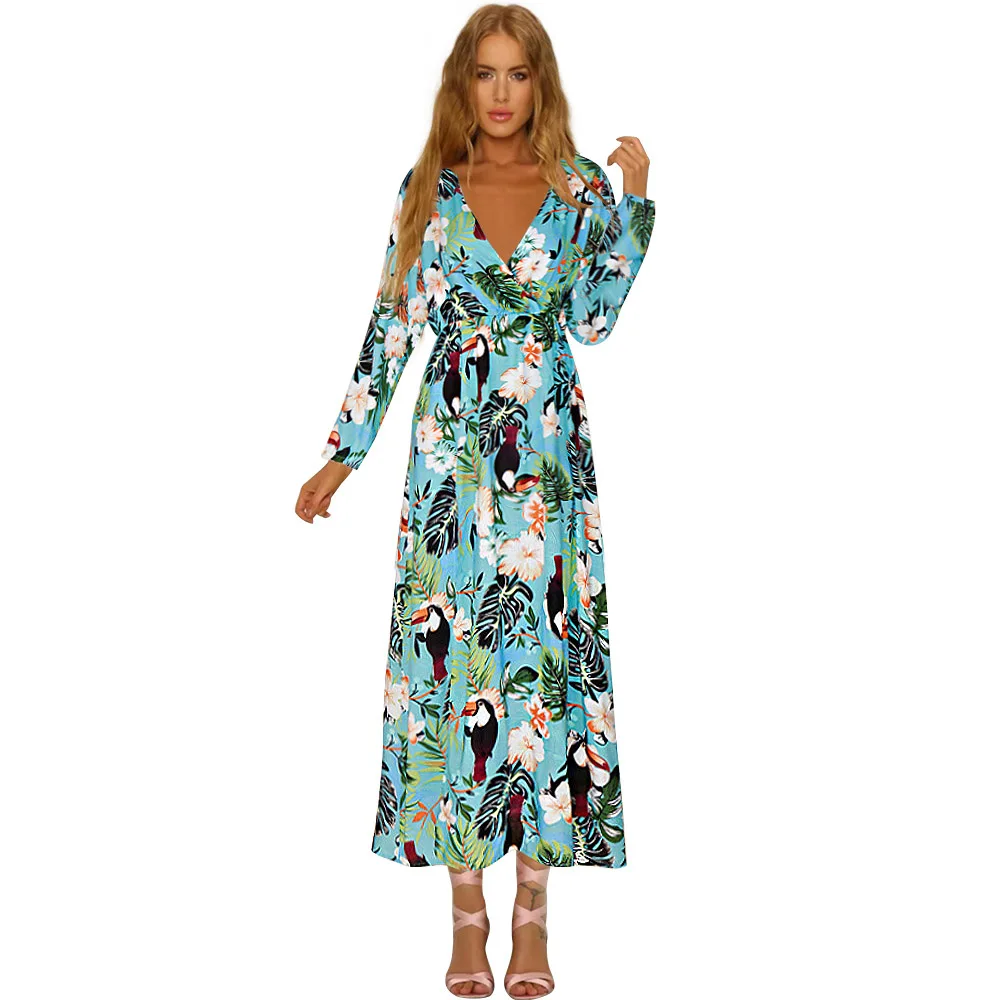 Для женщин сексуальный глубокий v образный вырез длинный рукав пляжное платье