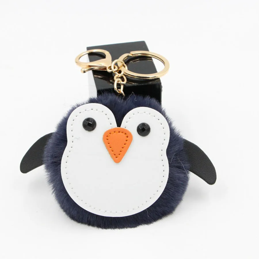 1 шт. милый пушистый брелок в виде пингвина помпон из кроличьего меха для ключей