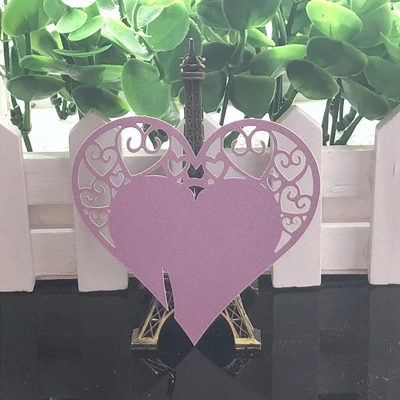 Purple 10 цветов, 50 шт. в форме сердца, лазерная резка, место, карта, чашка, карточка, Настольная марка, карточки для бокалов для свадьбы, Рождественский Декор для вечеринки в честь Дня Рождения - Цвет: Purple