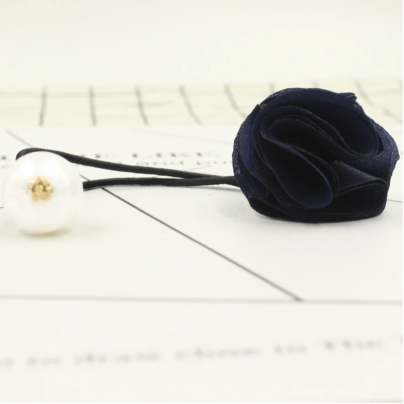 2017 новые жемчужины Ткань розы цветок черные эластичные конский хвост держатели
