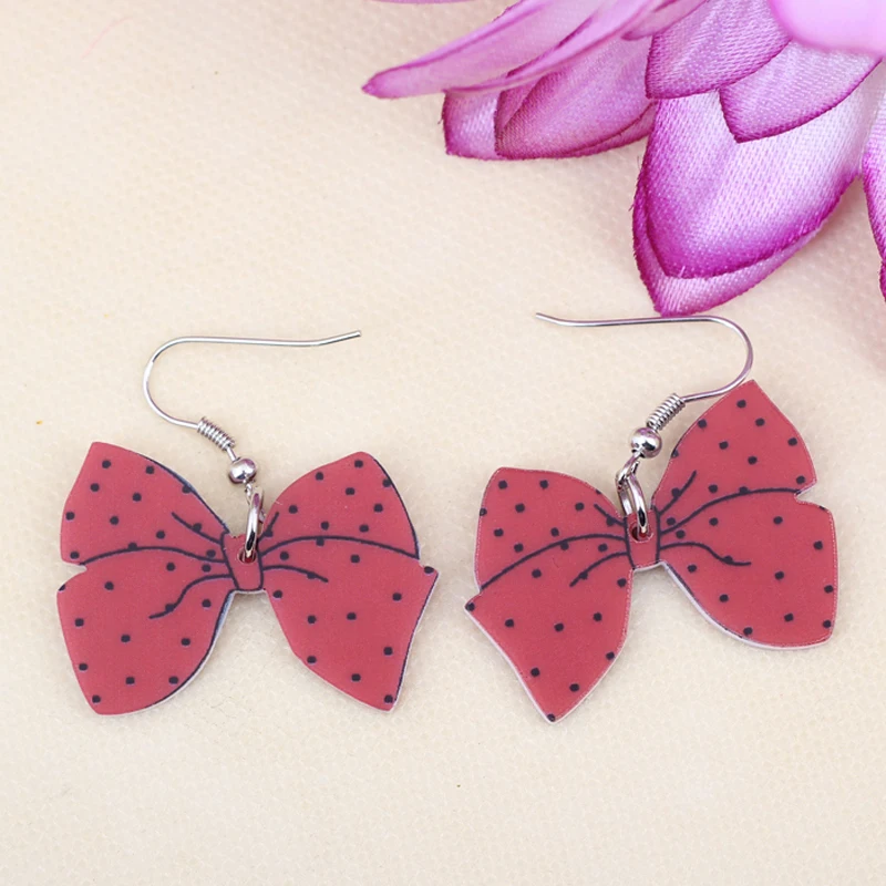1 пара милые серьги подвески с красным бантом и принтом акриловые Новый дизайн 2014