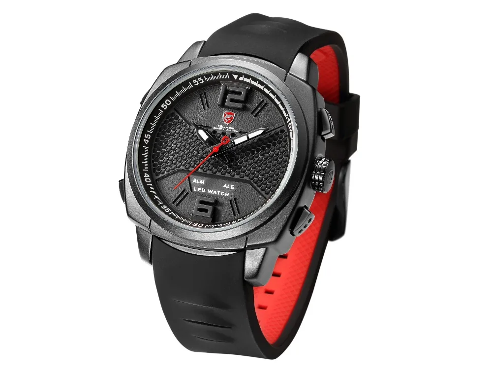 Cool New Whitetip Reef Shark Sport Watch LED Dual Time Zone Date Alarm Top Brand Silicone Quartz-Watch Relogio Masculino / SH486