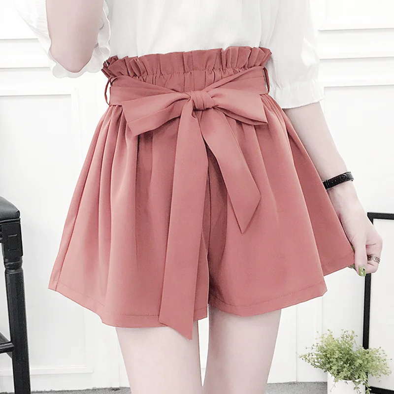 

Girls Pants Solid Color Bowknot Waisted Pockets Shorts for Summer YH-17