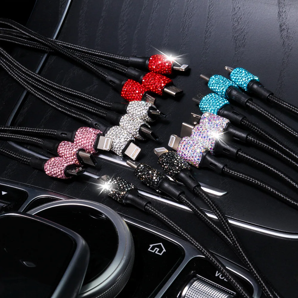 1 Piece Car Quick Charging Line 3 in For Android/IOS System/TYPE-C Diamond Gift Decorate Your | Автомобили и мотоциклы