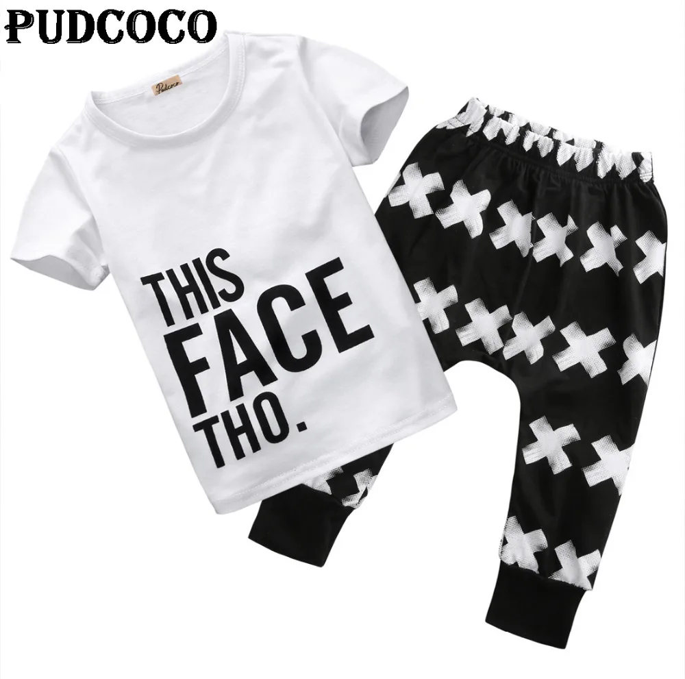 2pcs Summer Baby Boy Toddler Outfits Newborn Boys Short Sleeve White T-shirt Black Long Pants Casual Clothing Set 0-5Y | Детская одежда