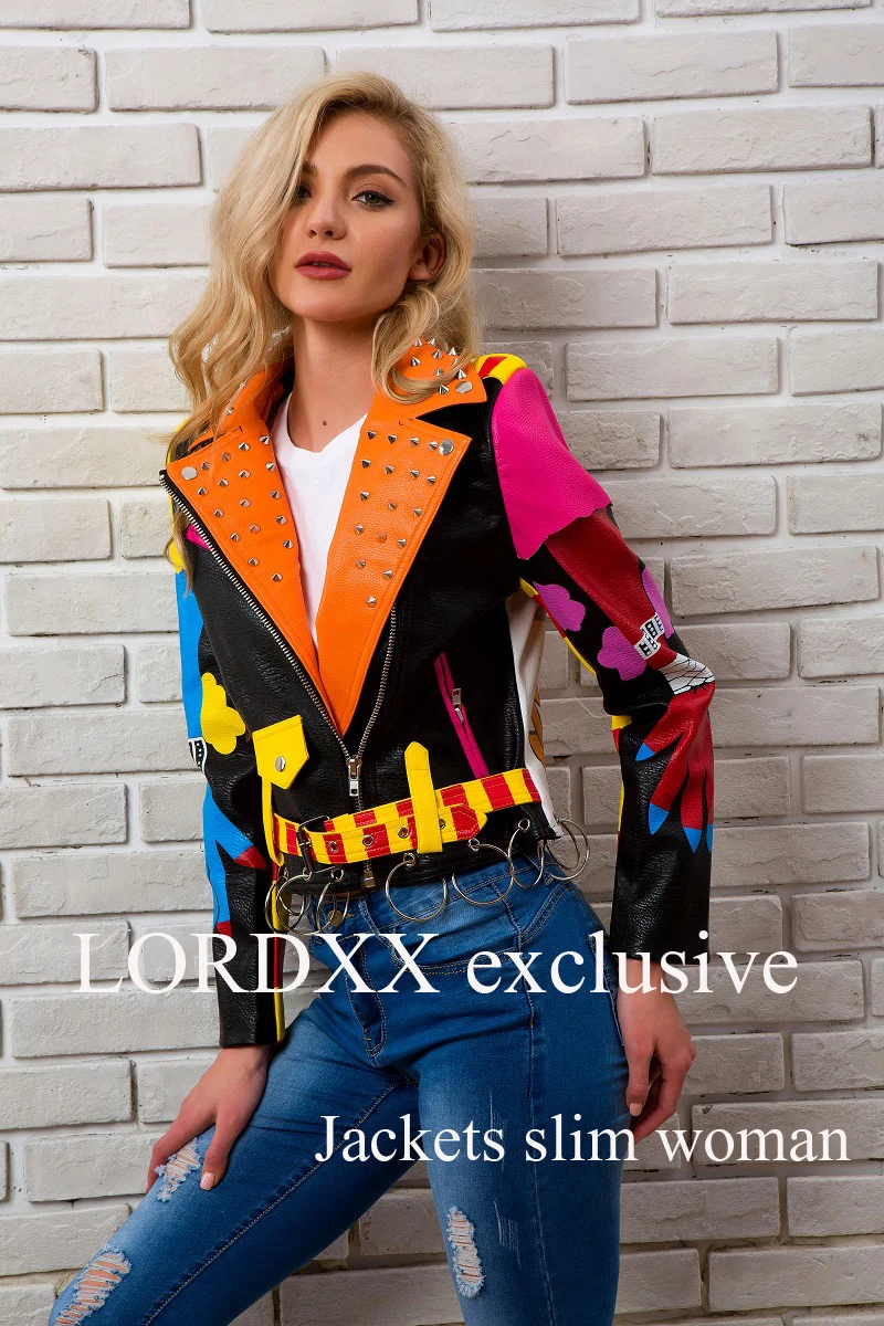 LORDXX новая весенняя женская одежда для заклепок тяжелый принт NEVEDA уличная Короткая кожаная куртка на молнии тонкая мотоциклетная куртка Топ
