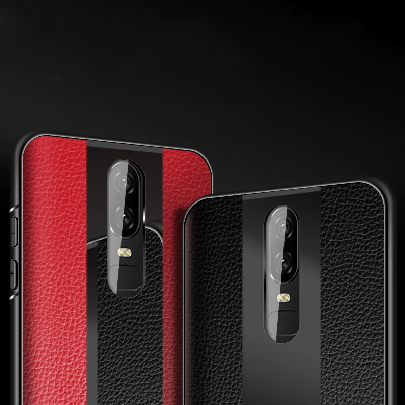 Luxury TPU Soft border Glass phone Cover Case For One plus 6 Shockproof PU Leather oneplus 1+6 |