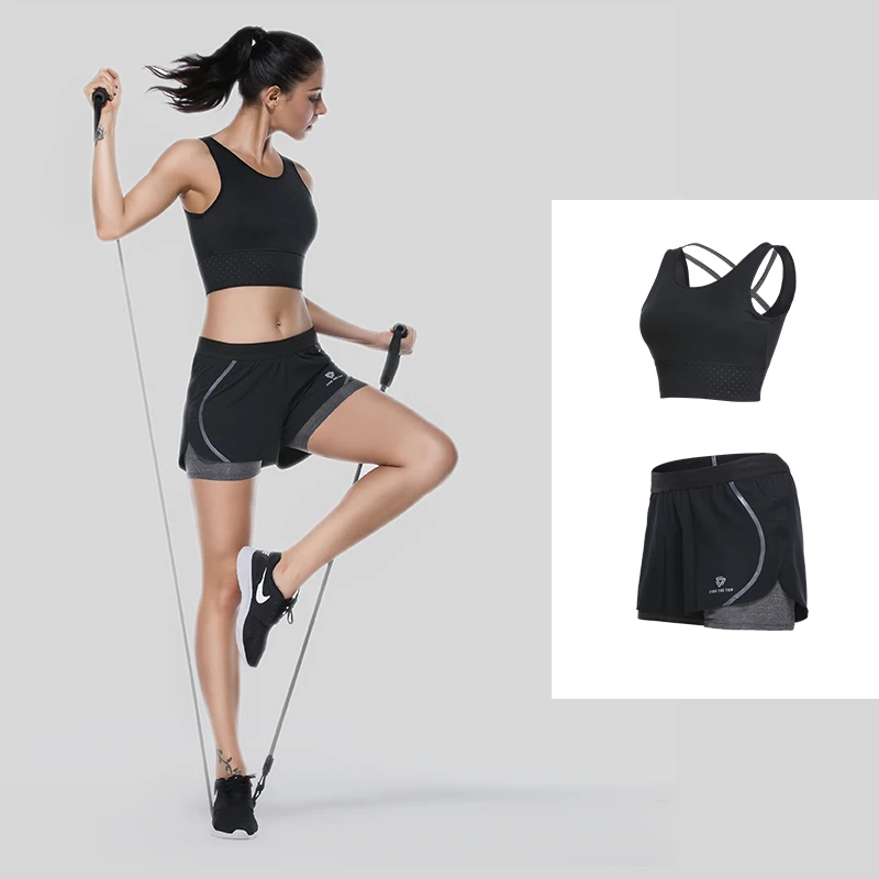 Для женщин 2 шт. Костюм для йоги быстросохнущая Бег тренировки Костюмы дышащая