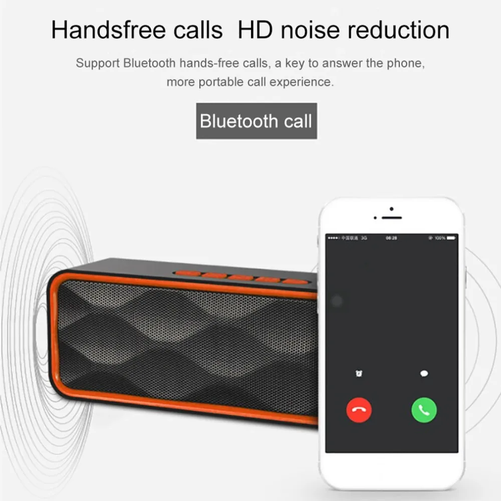 Мини Bluetooth Колонка Портативная колонка Бас Сабвуфер Поддержка FM радио AUX USB TF