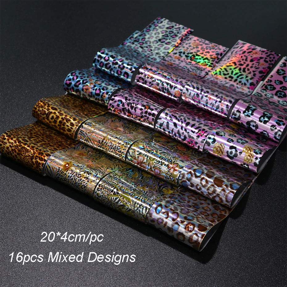 16 шт. Набор наклеек для переноса ногтей с леопардовым принтом + 10 деревянных