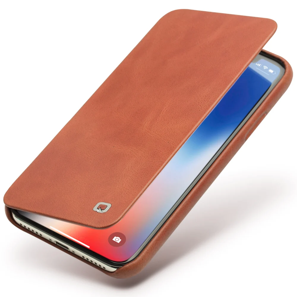 QIALINO Luxury Ultrathin Genuine Leather Case for Apple iPhone X UNBreak Flip Pure Handmade Cover 5.8 inch | Мобильные телефоны и