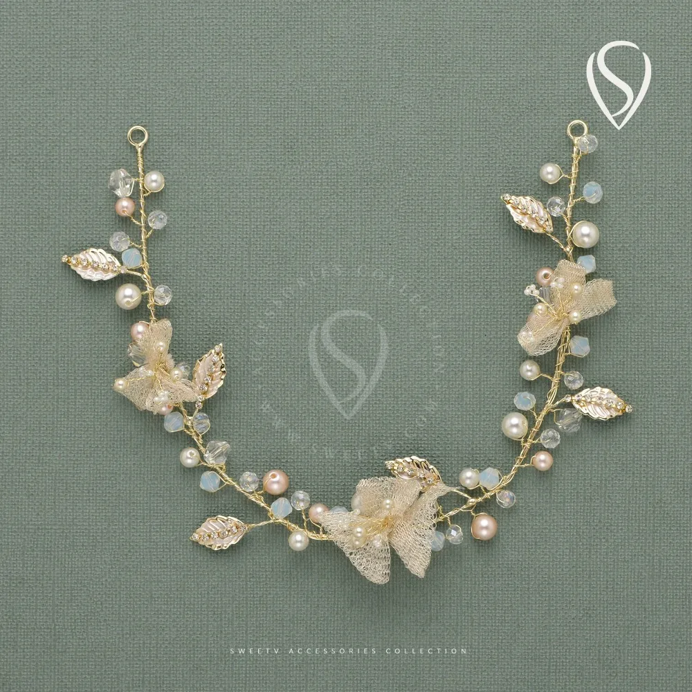 Богемный заставки цветок лоза волос ручной работы Венок золотые свадебные