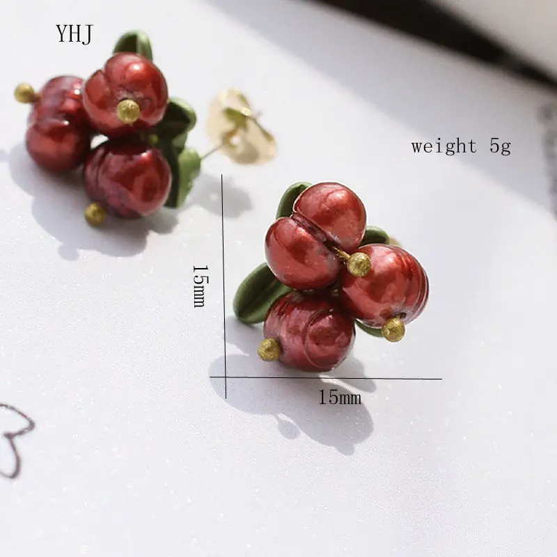 YHJ Natural Pearls earrings vintage Green that bake Paint Cranberry Women jewelry | Украшения и аксессуары
