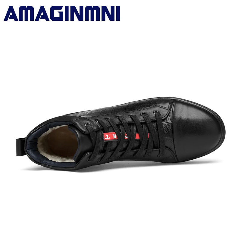 AMAGINMNI/брендовые зимние ботинки для мужчин модные кожаные ботильоны черная обувь