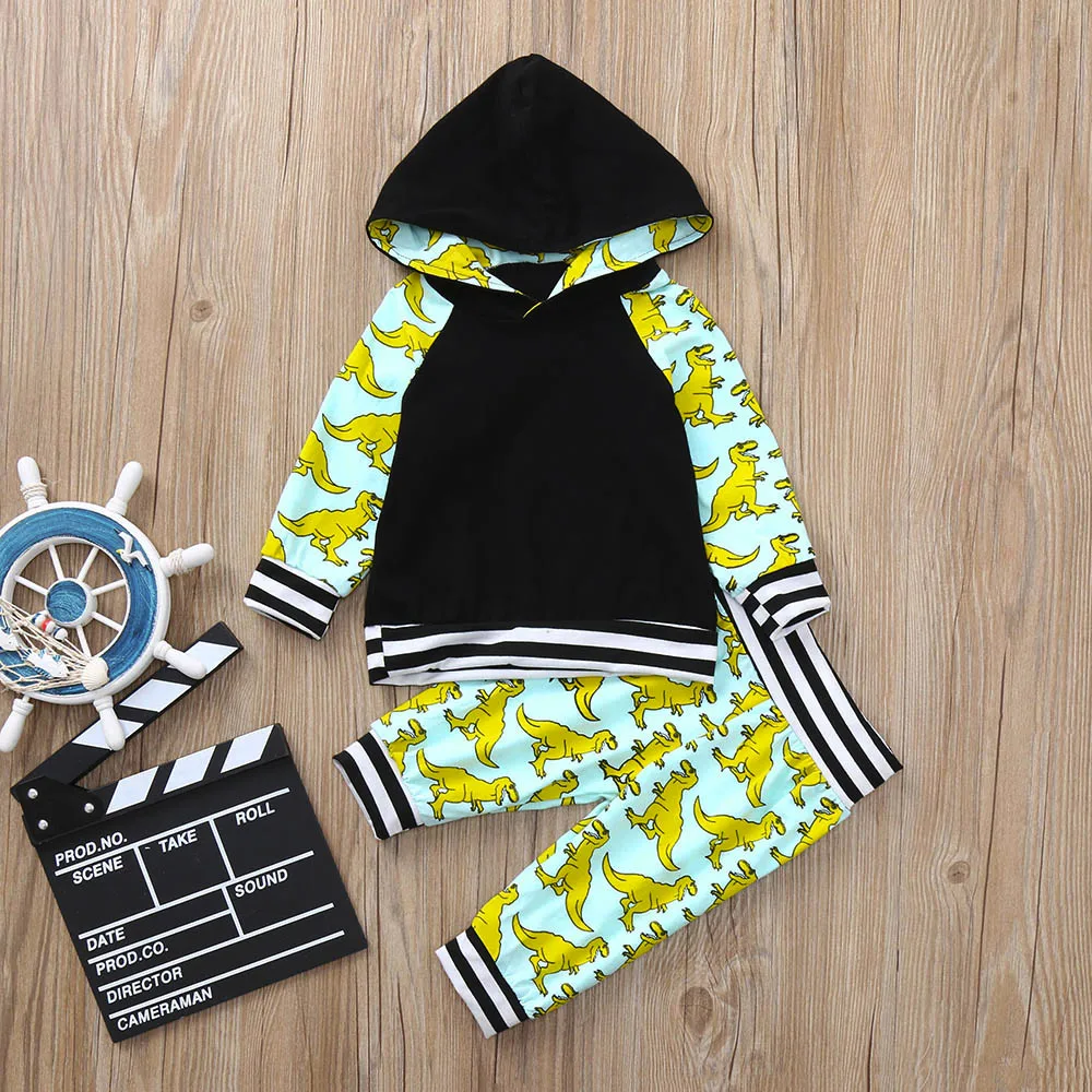 Fashion Newborn Baby boy Clothing Set 2pcs Toddler Boys Hoodie Clothes Dinosaur Tops+Pants Outfits dropshipping | Детская одежда и