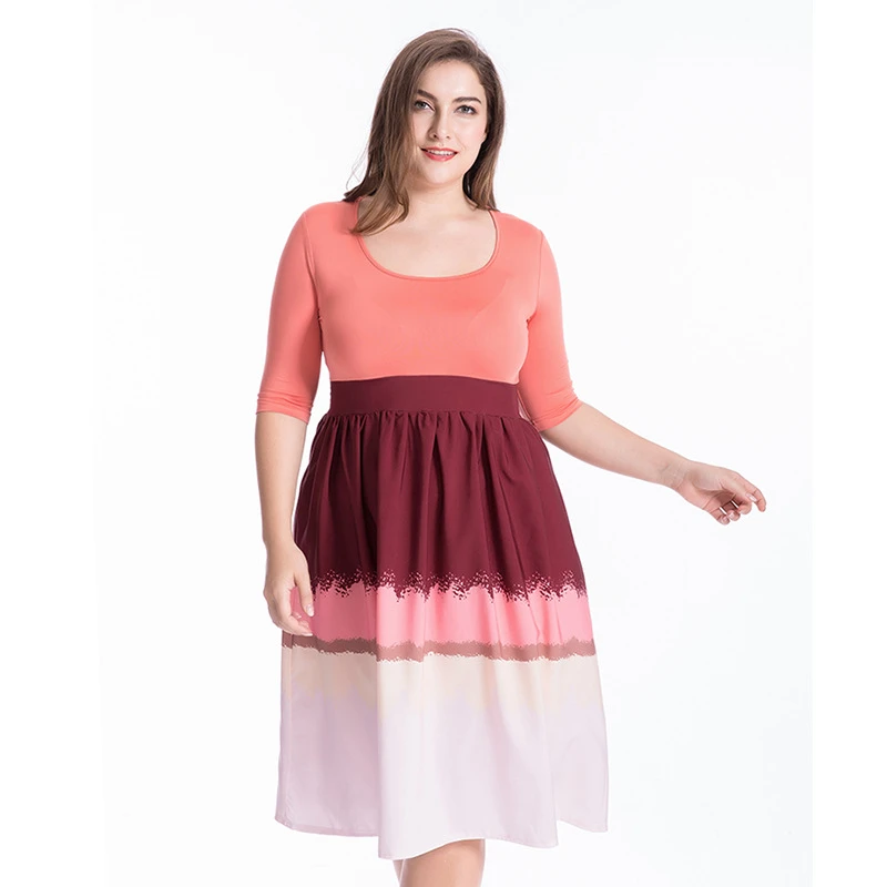 HUTOBI L-6XL Лето Повседневное лоскутное платье с принтом плюс Размеры градиент Vestidos