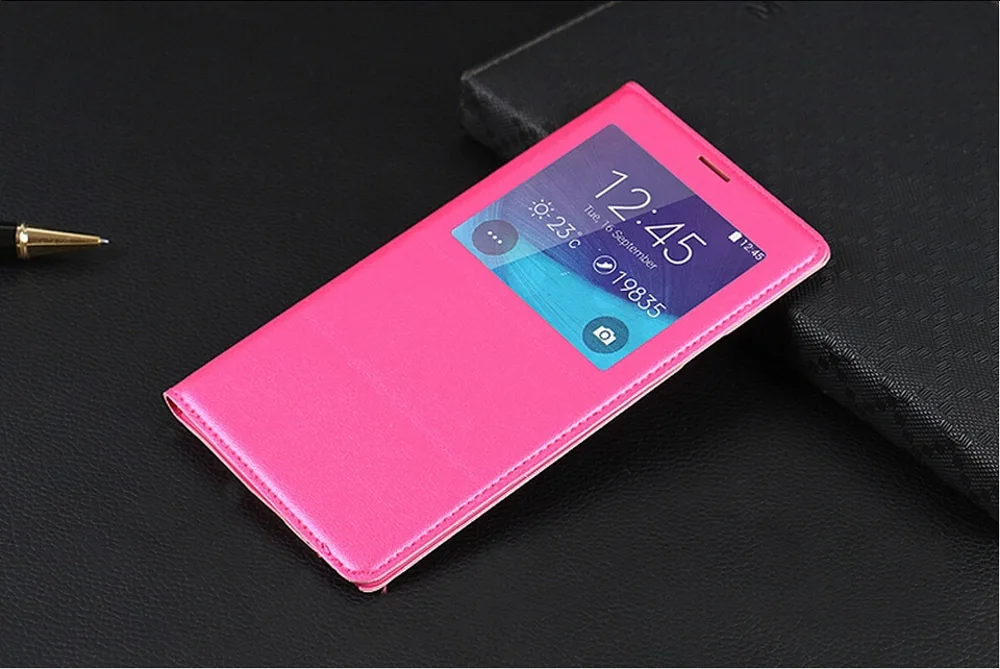 Тонкий умный чехол для samsung Galaxy Note 4 Note4 N9100 N910, Роскошный кожаный чехол-книжка - Цвет: rose