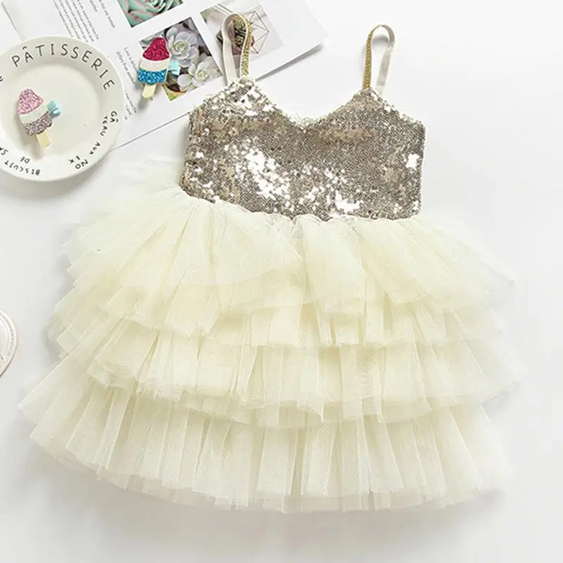 AX1054 beige Bear leader/платье для девочек; коллекция года; летнее платье принцессы на бретельках с блестками; многослойные платья; платье для маленьких девочек - Цвет: AX1054 beige